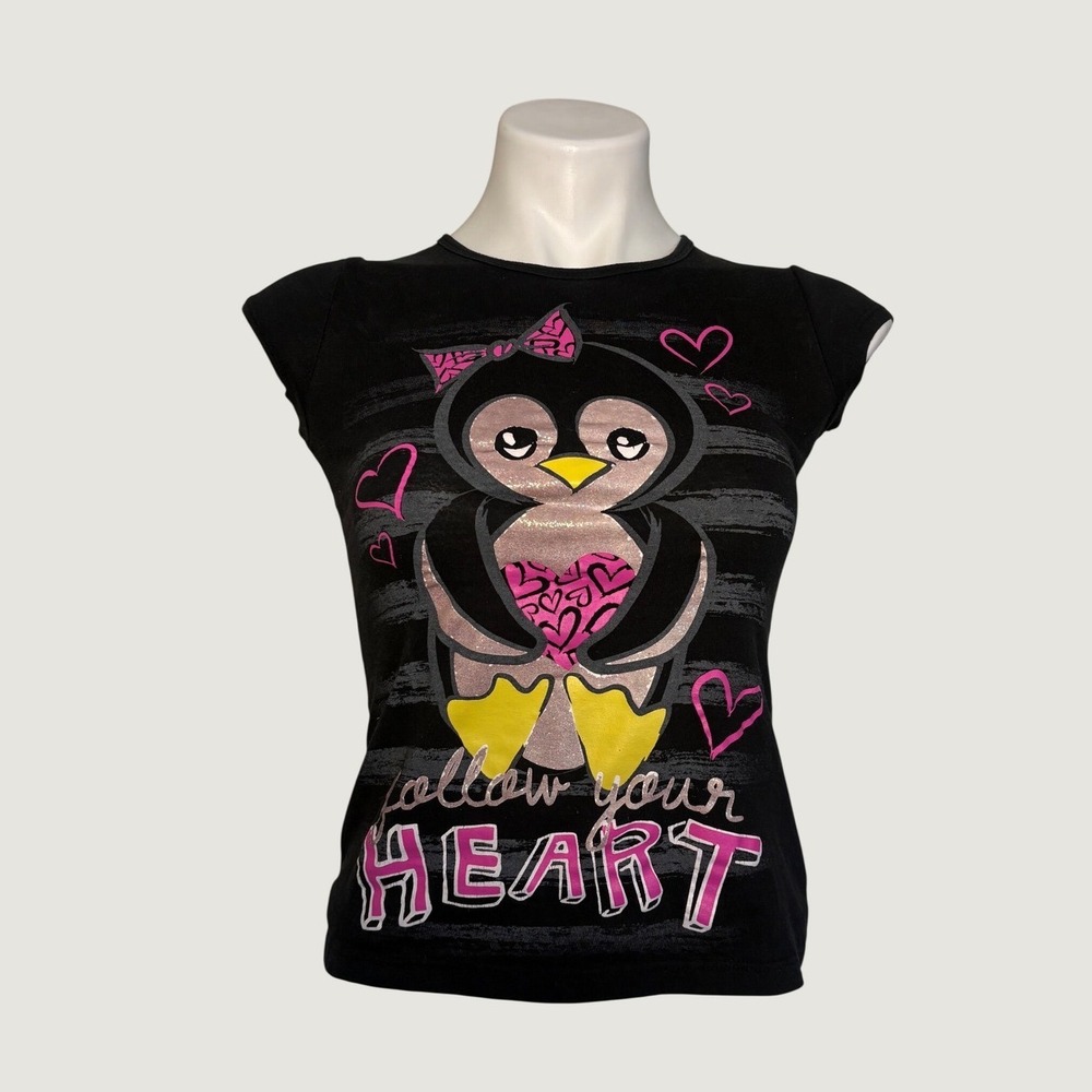 Y2K Self Esteem Scene Penguin Follow Your Heart Graphic Baby Tee #15